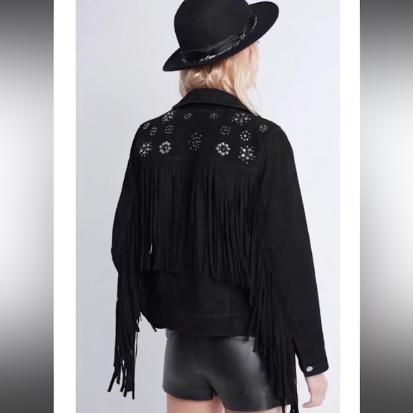 ZADIG & VOLTAIRE BLACK FRINGE SUEDE JACKET - Picture 1 of 10